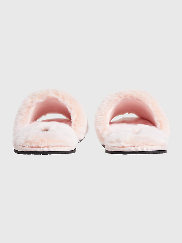 pink recycled faux fur slippers for women calvin klein