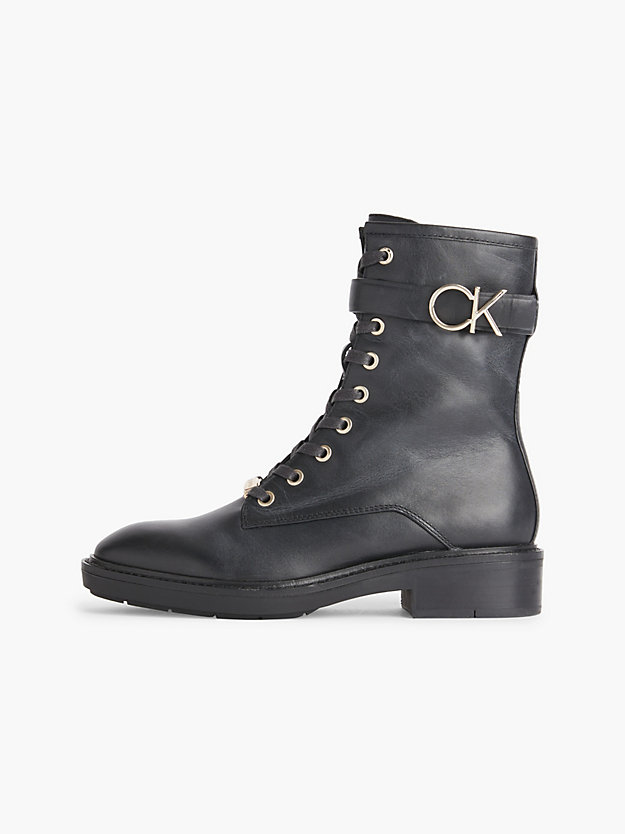 CK BLACK Leather Heeled Boots for women CALVIN KLEIN