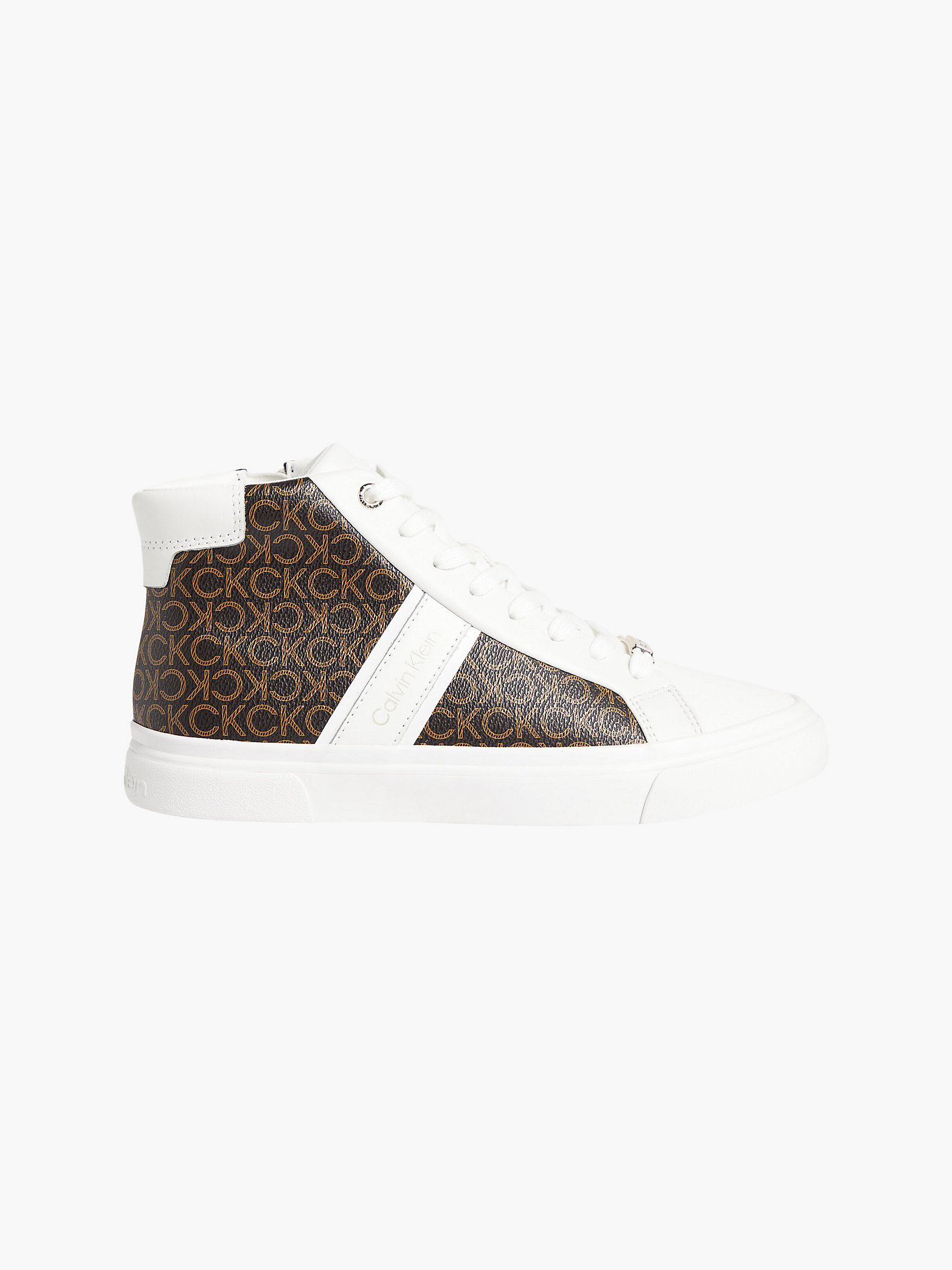White / Brown Mono Recycled Logo High-Top Trainers undefined women Calvin Klein