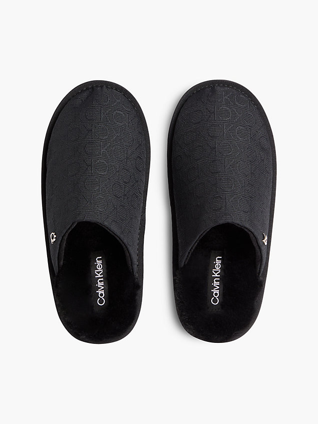 black slipper aus recyceltem jacquard mit logo für damen - calvin klein