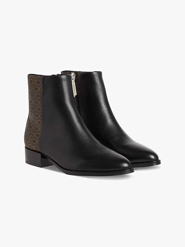 BLACK / BROWN MONO Leather Ankle Boots for women CALVIN KLEIN