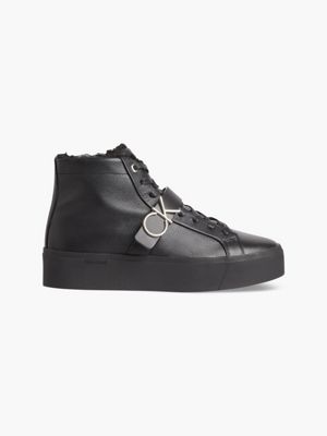 leather platform high-top trainers for women calvin klein