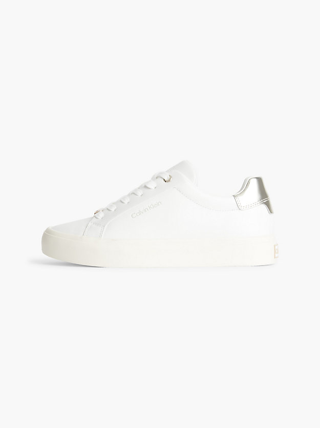 white/pale gold leather trainers for women calvin klein