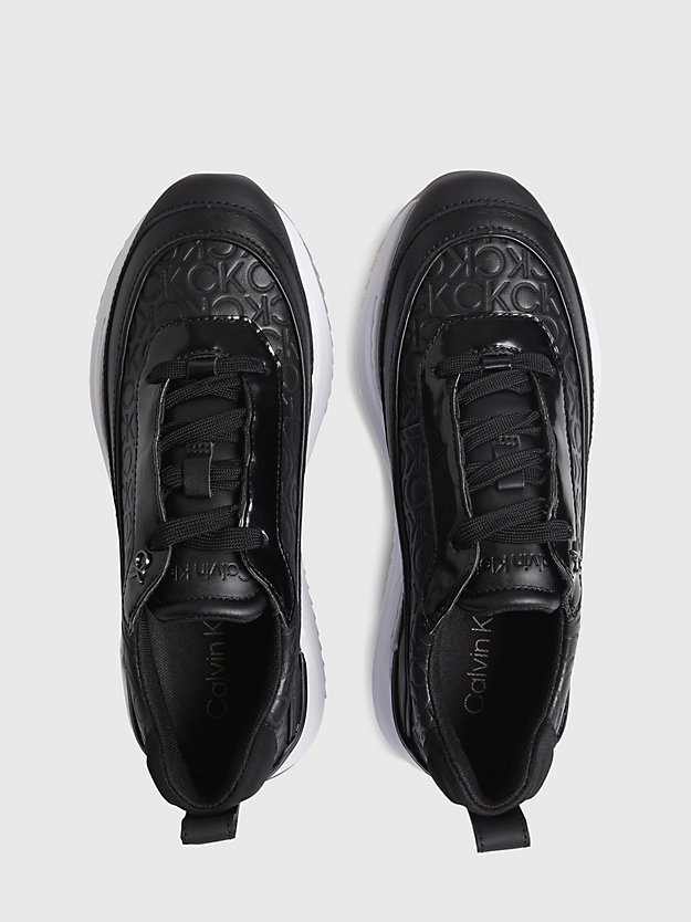 SEASONAL BLACK MONO Wedge Sneakers aus Leder mit Logo für Damen CALVIN KLEIN