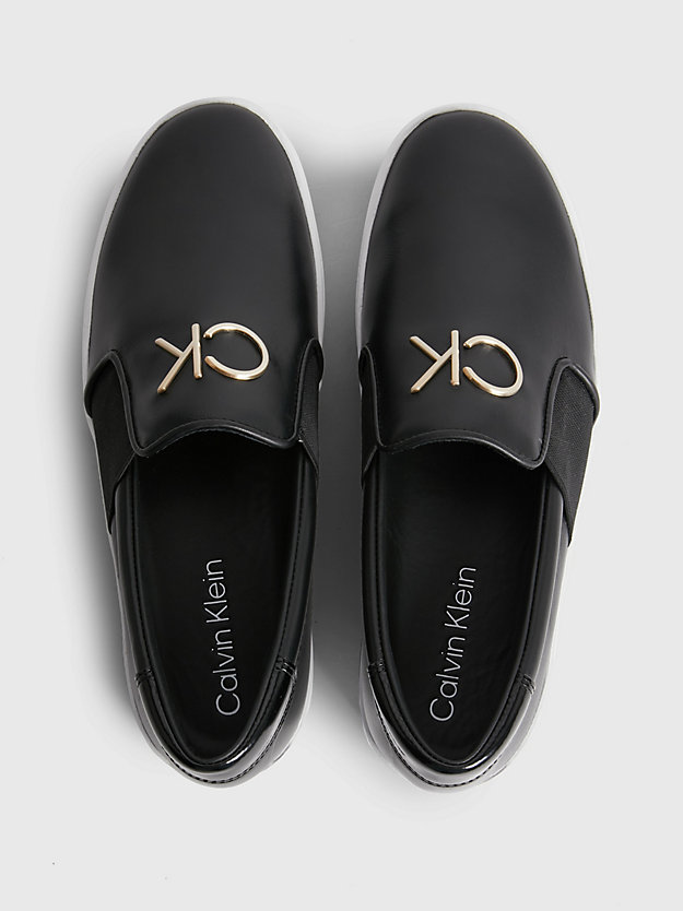 CK BLACK Leather Platform Slip-On Shoes for women CALVIN KLEIN