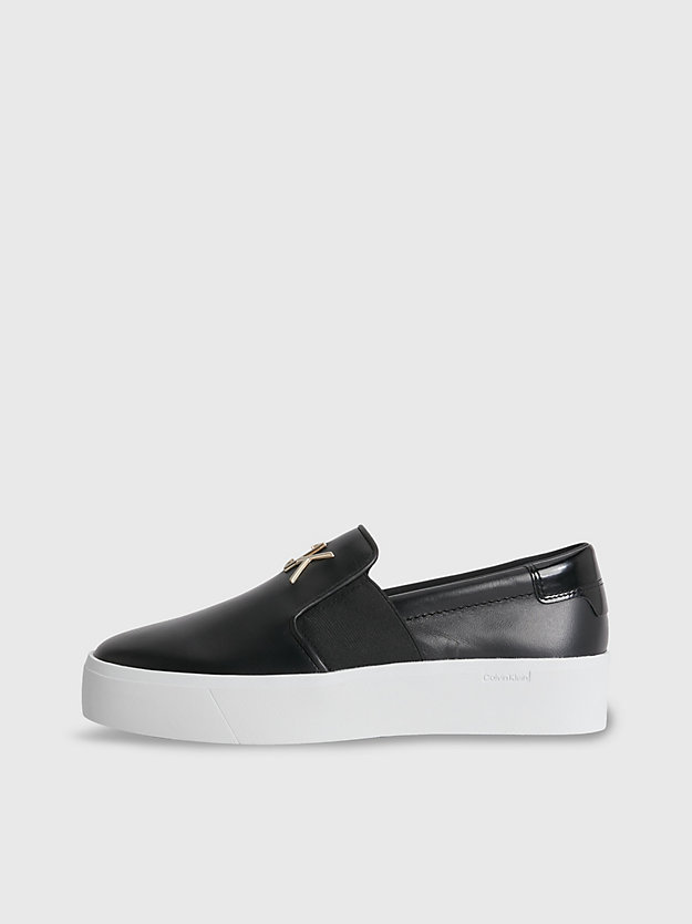 CK BLACK Leather Platform Slip-On Shoes for women CALVIN KLEIN