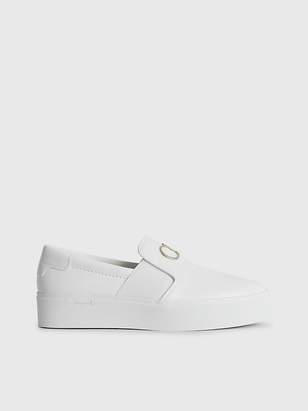 white leather platform slip-on shoes for women calvin klein