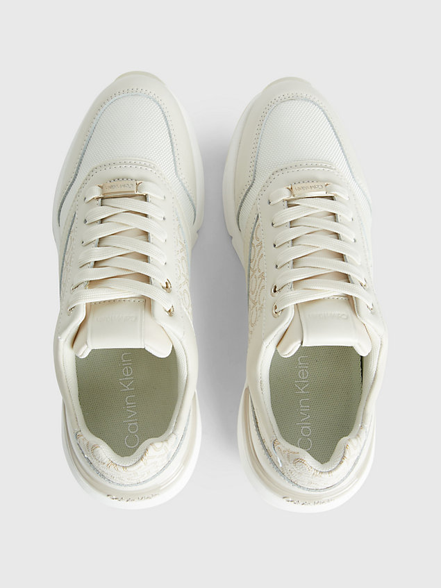 beige leather logo trainers for women calvin klein
