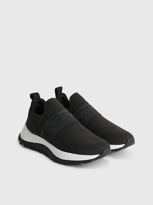 ck black recycled knit slip-on trainers for women calvin klein