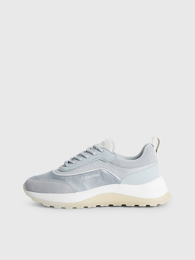 pearl blue / white recycled suede and satin trainers for women calvin klein