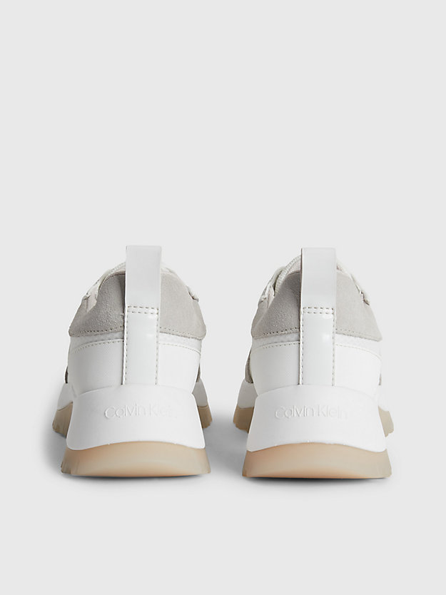 white / dk ecru recycled suede and satin trainers for women calvin klein