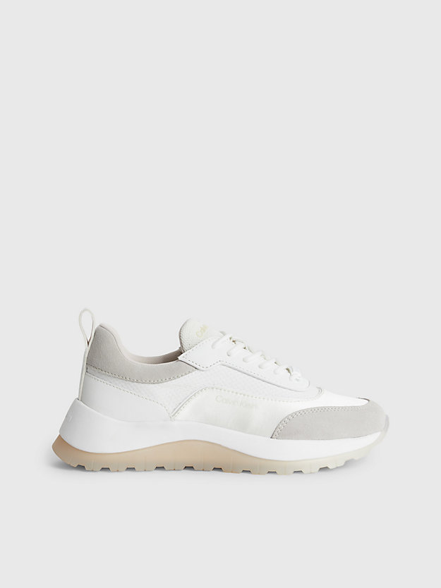 white / dk ecru recycled suede and satin trainers for women calvin klein