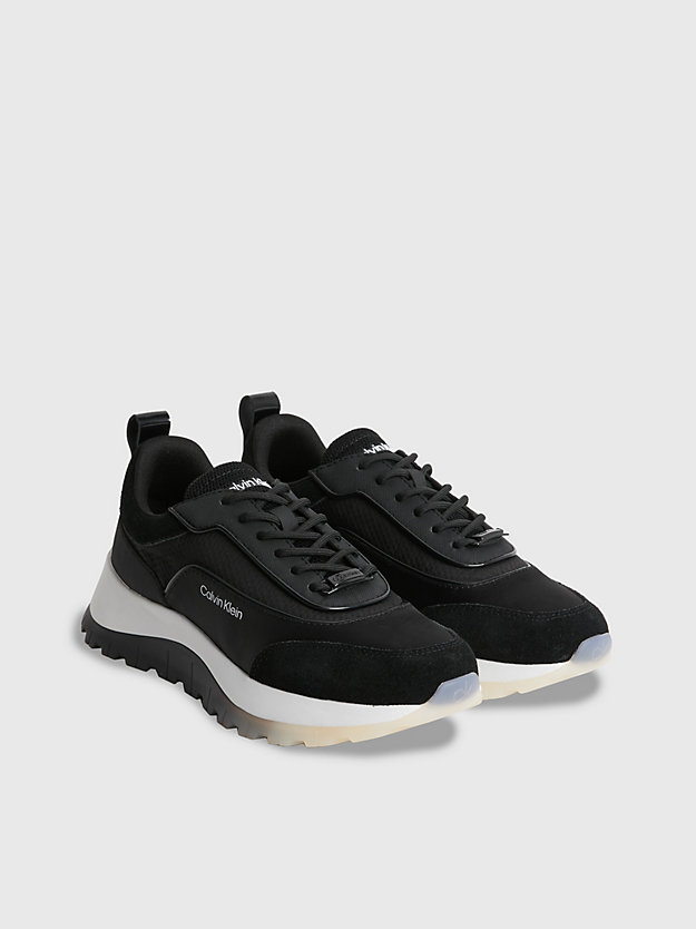 ck black recycled suede and satin trainers for women calvin klein