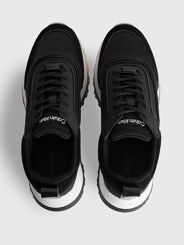ck black recycled suede and satin trainers for women calvin klein