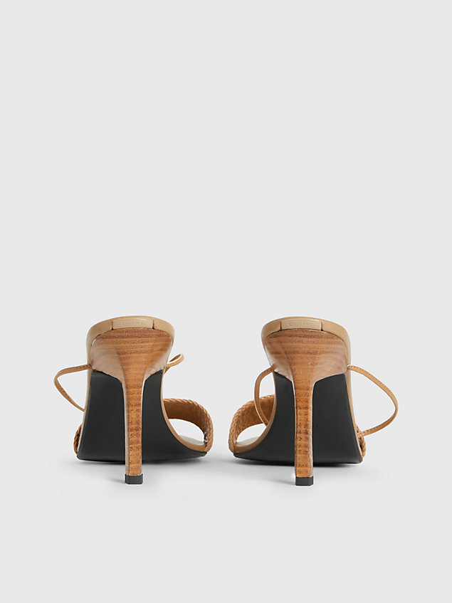 khaki raffia sandalen met hak voor dames - calvin klein