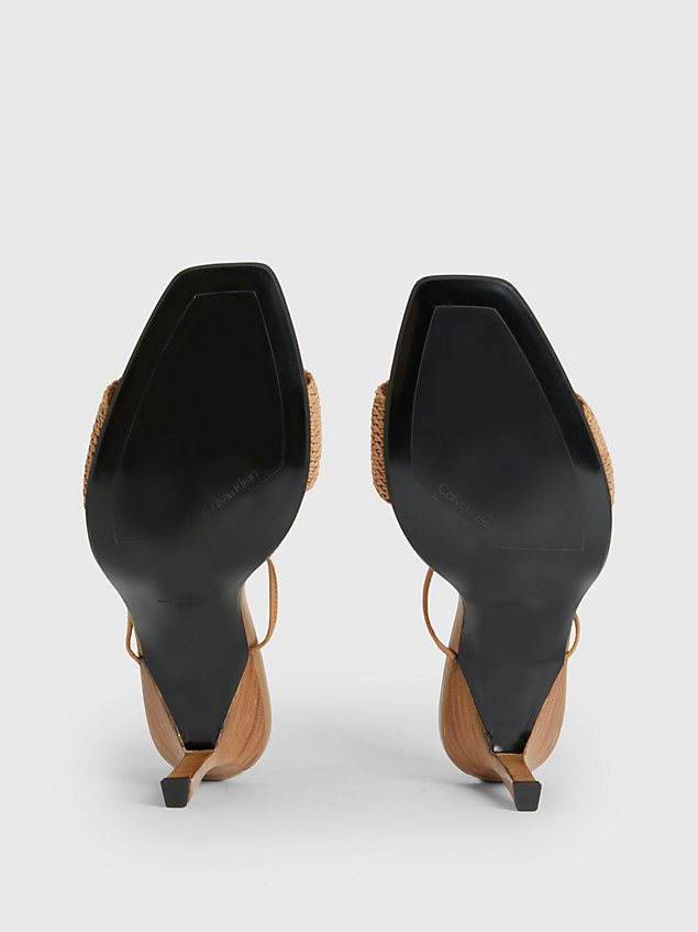 khaki rafia-sandalen mit absatz für damen - calvin klein