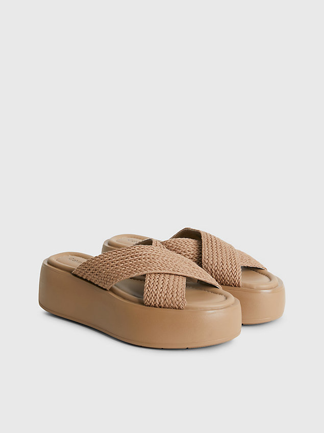 khaki braided bubble platform sandals for women calvin klein