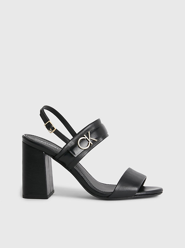 ck black leather heeled sandals for women calvin klein