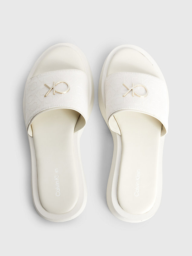 white sandalen mit logo aus recyceltem jacquard für damen - calvin klein