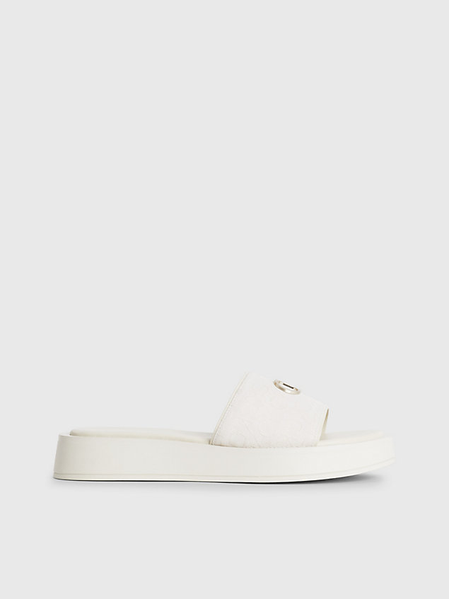 white recycled logo jacquard sandals for women calvin klein