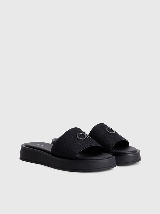 black gerecyclede sandalen van jacquard met logo voor dames - calvin klein