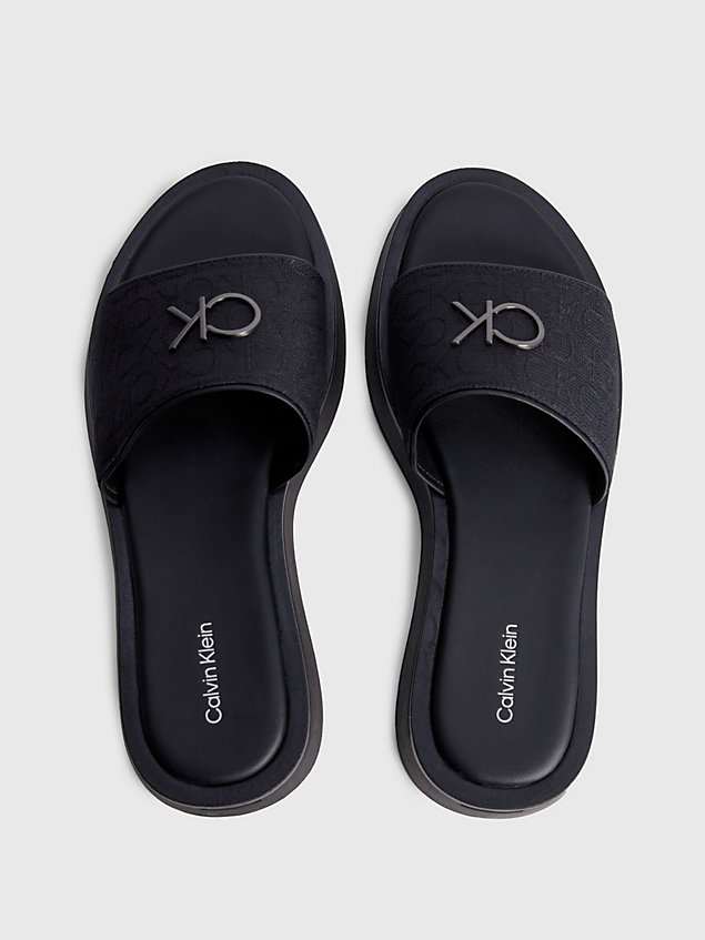 black sandalen mit logo aus recyceltem jacquard für damen - calvin klein