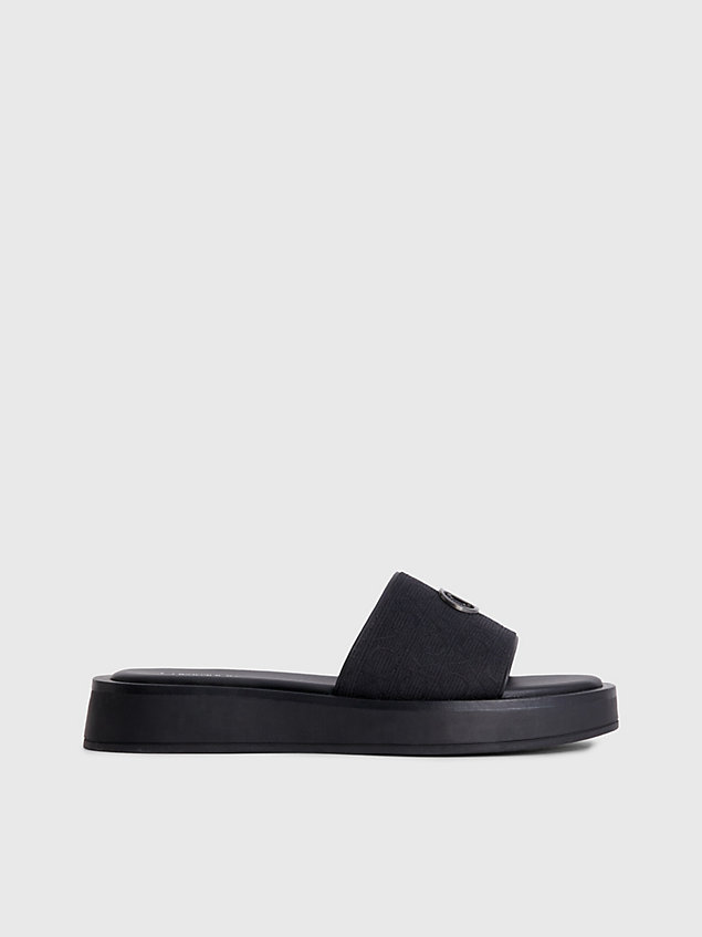 black gerecyclede sandalen van jacquard met logo voor dames - calvin klein