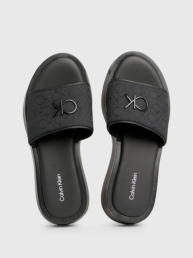 ck black sandalen mit logo-jacquardmuster für damen - calvin klein