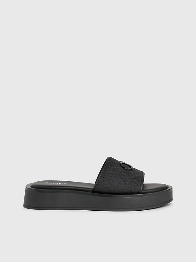 black sandalen mit logo-jacquardmuster für damen - calvin klein