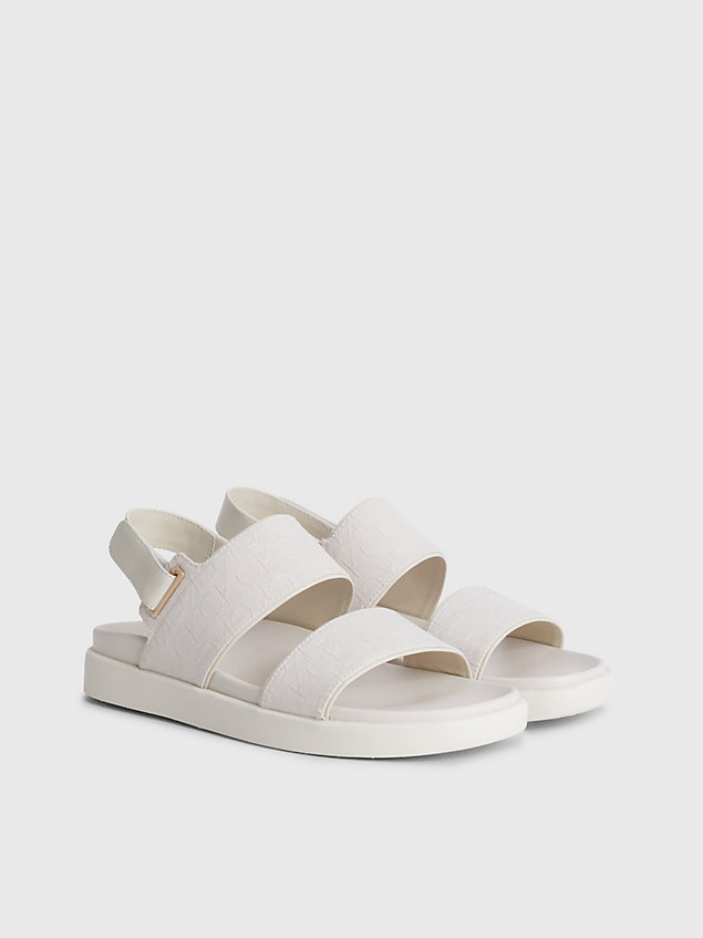 white gerecyclede sandalen van jacquard met logo voor dames - calvin klein