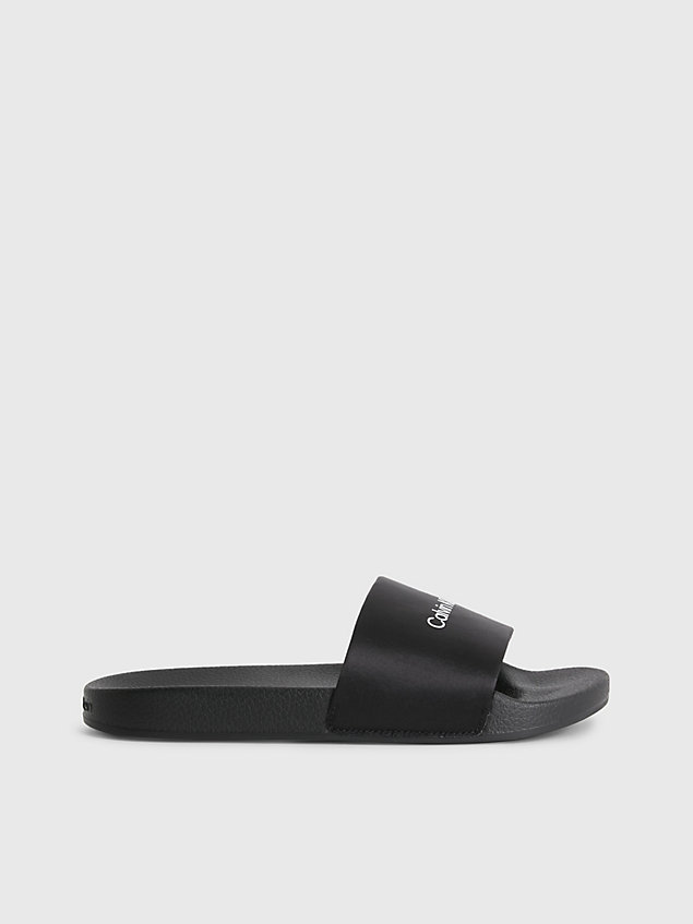 black satin-slippers aus recyceltem material für damen - calvin klein