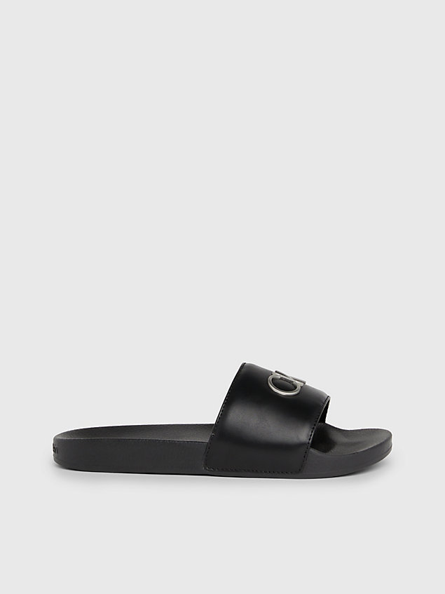 black logo-slippers für damen - calvin klein