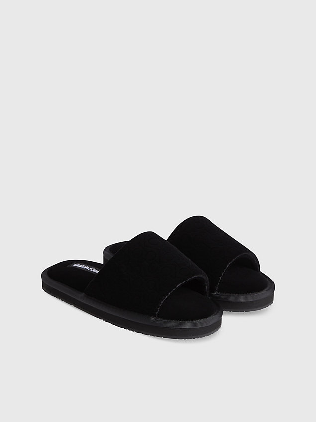 black recycled velvet logo slippers for women calvin klein