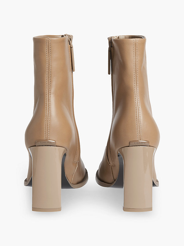 khaki leather heeled ankle boots for women calvin klein