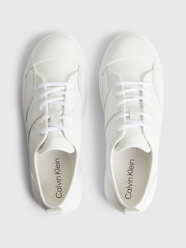 bright white crackle leather trainers for women calvin klein