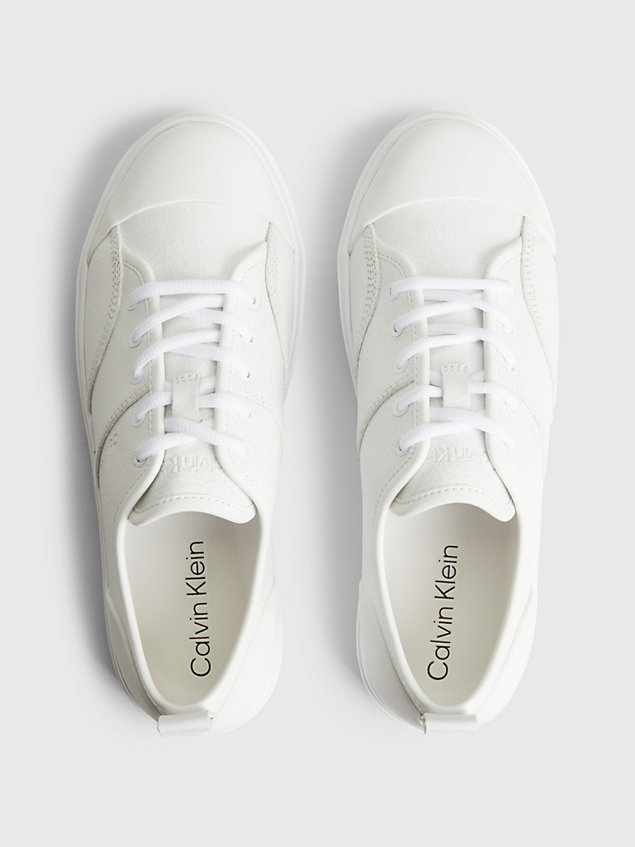 white crackle leather trainers for women calvin klein