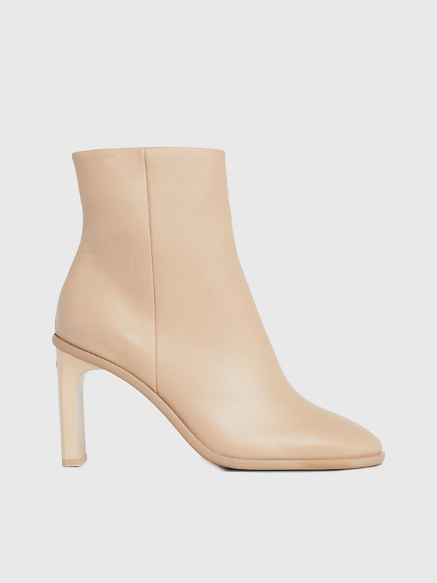 beige leather heeled ankle boots for women calvin klein