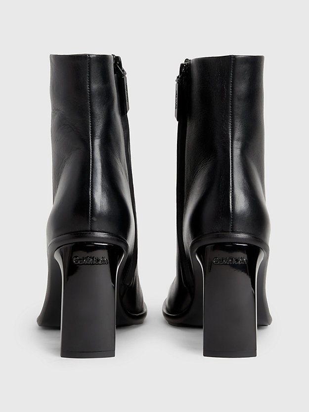 ck black ankle-boots mit absatz aus leder für damen - calvin klein