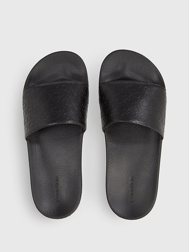 black recycelte slippers mit logo für damen - calvin klein