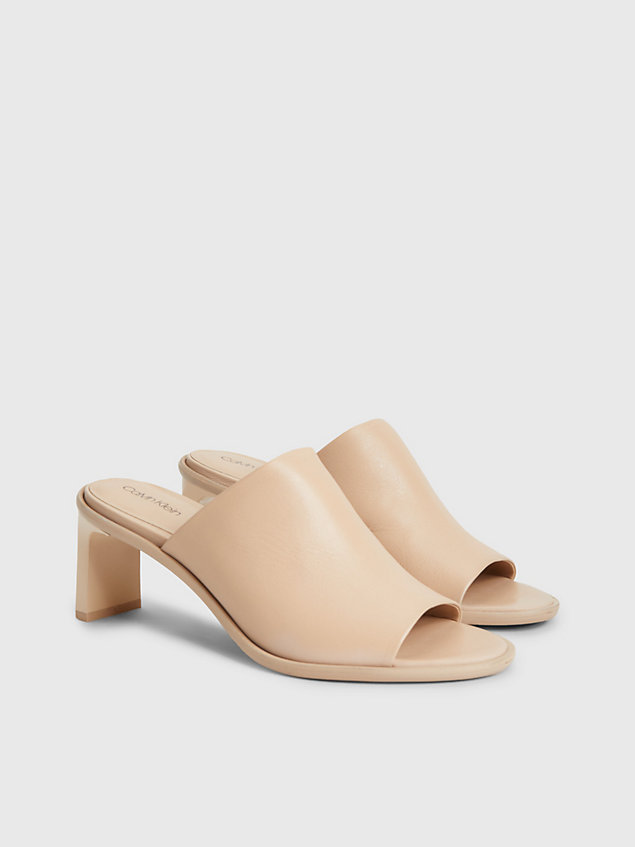 beige leather heeled mule sandals for women calvin klein