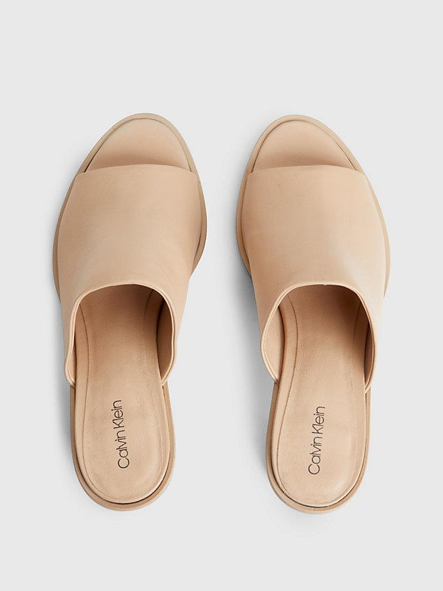 beige leather heeled mule sandals for women calvin klein