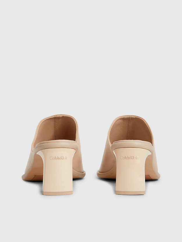 ck nude leather heeled mule sandals for women calvin klein
