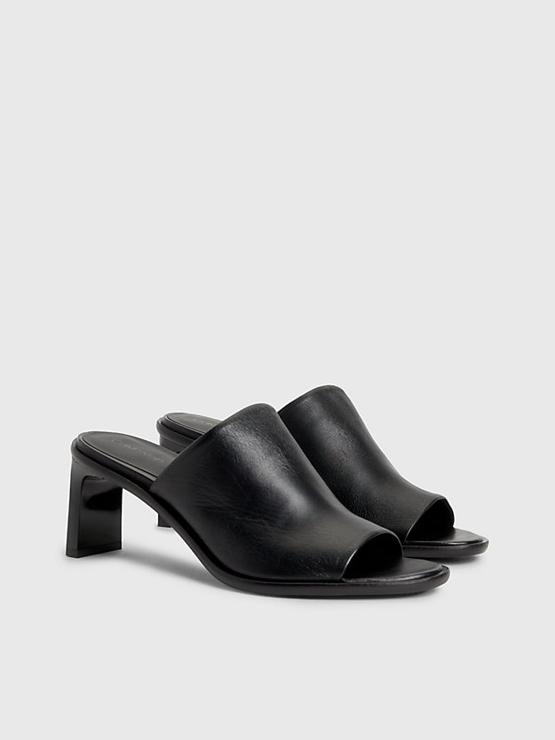 ck black mule-sandalen aus leder mit absatz für damen - calvin klein