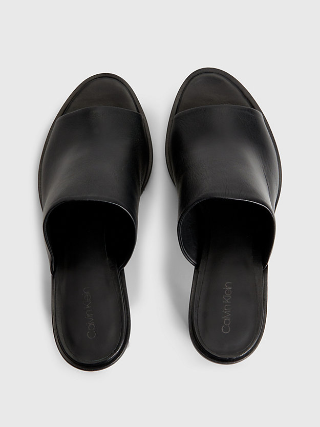ck black leather heeled mule sandals for women calvin klein