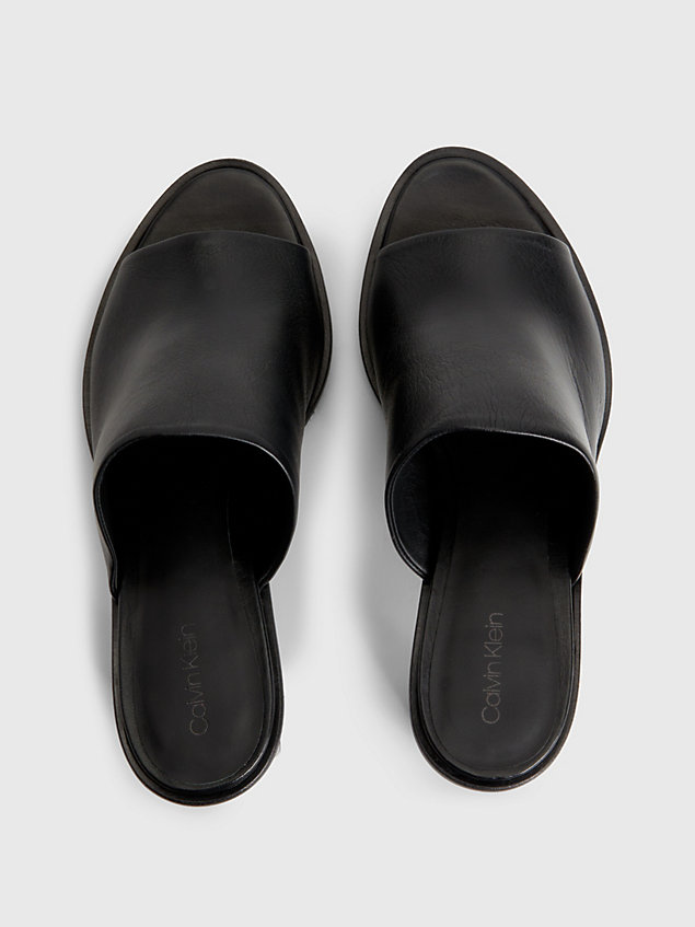 black mule-sandalen aus leder mit absatz für damen - calvin klein