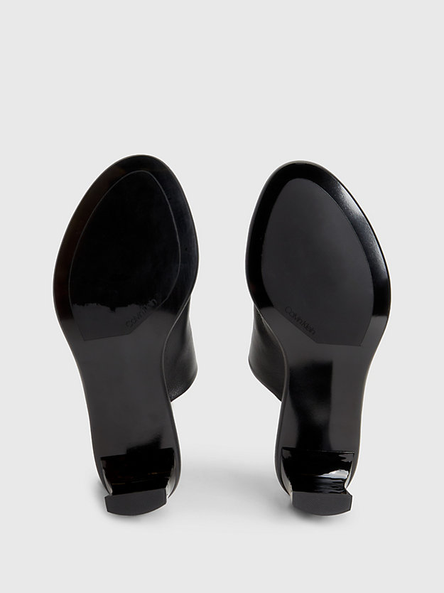 CK BLACK Leather Heeled Mule Sandals for women CALVIN KLEIN