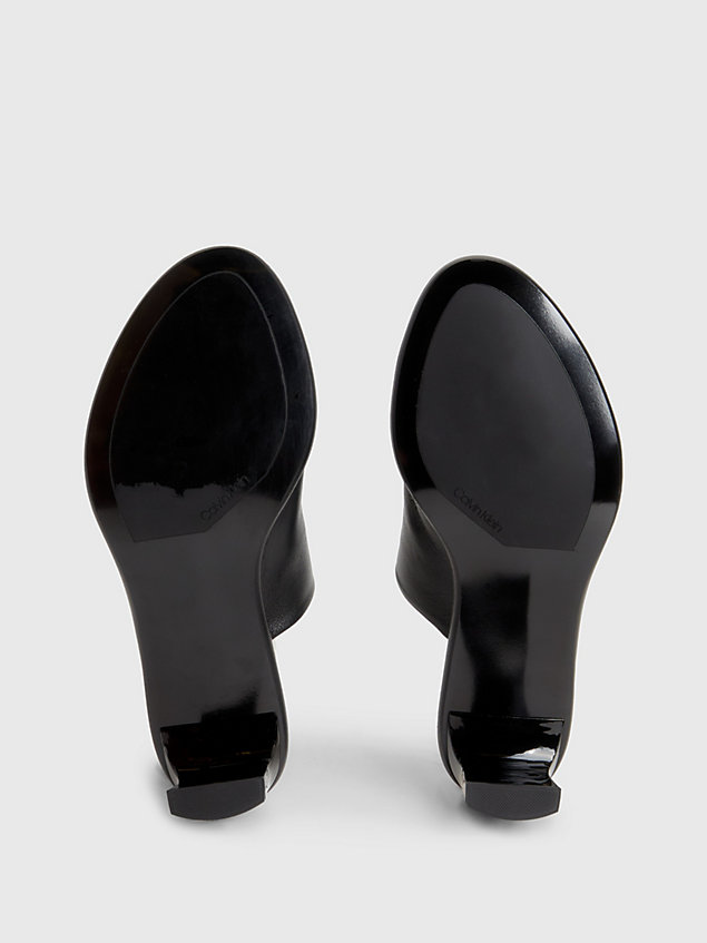 black mule-sandalen aus leder mit absatz für damen - calvin klein