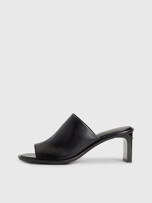 black leather heeled mule sandals for women calvin klein
