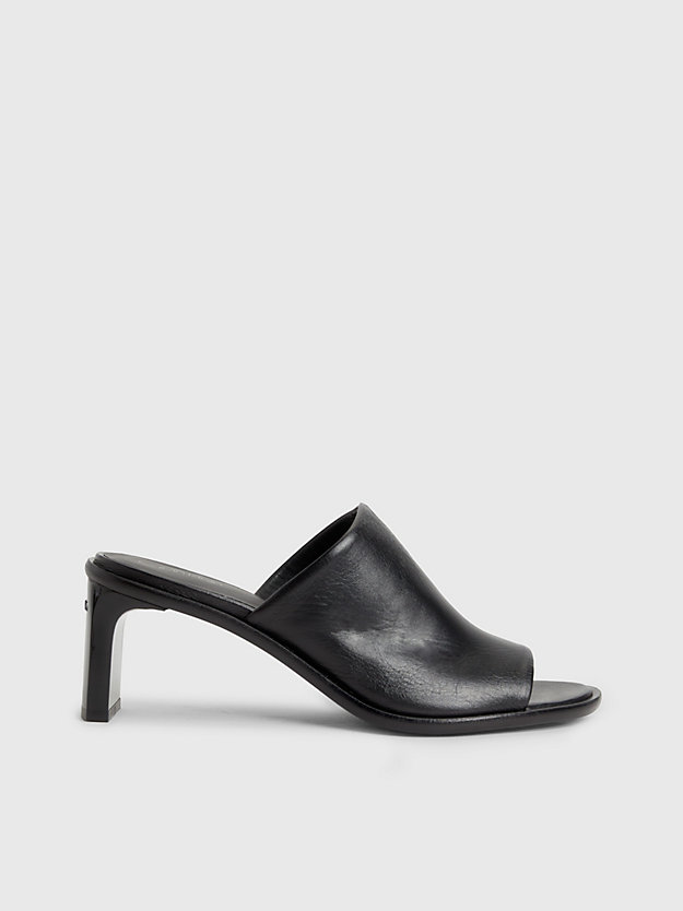 ck black mule-sandalen aus leder mit absatz für damen - calvin klein