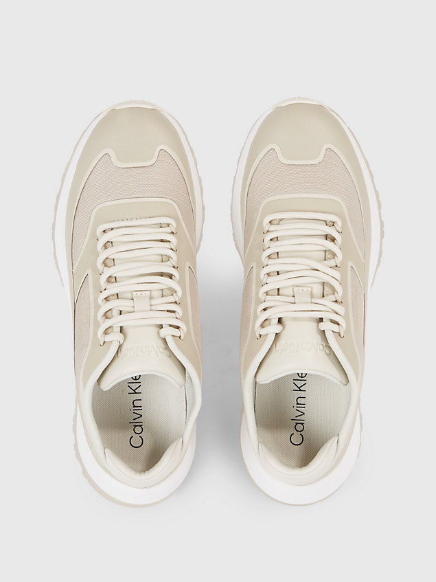 brown colour-blocked trainers for women calvin klein